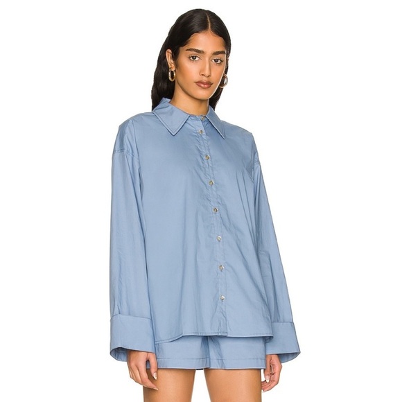 Song of Style Tops - Song of Style Blue Cotton Poplin Wide Cuff Button Down Kelso Top NWT Size Small